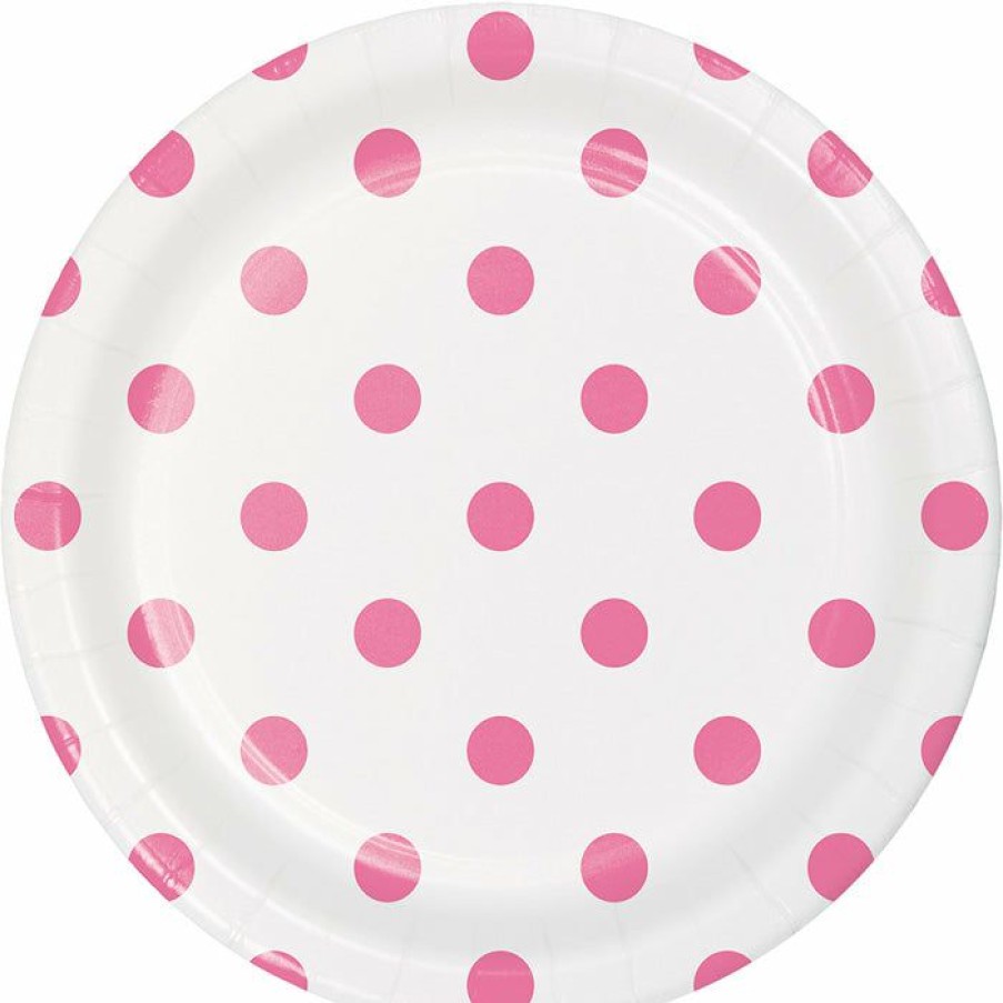 Themed Tableware * | Creative Converting Dots & Stripes Candy Pink Dessert Plates, 8 Ct