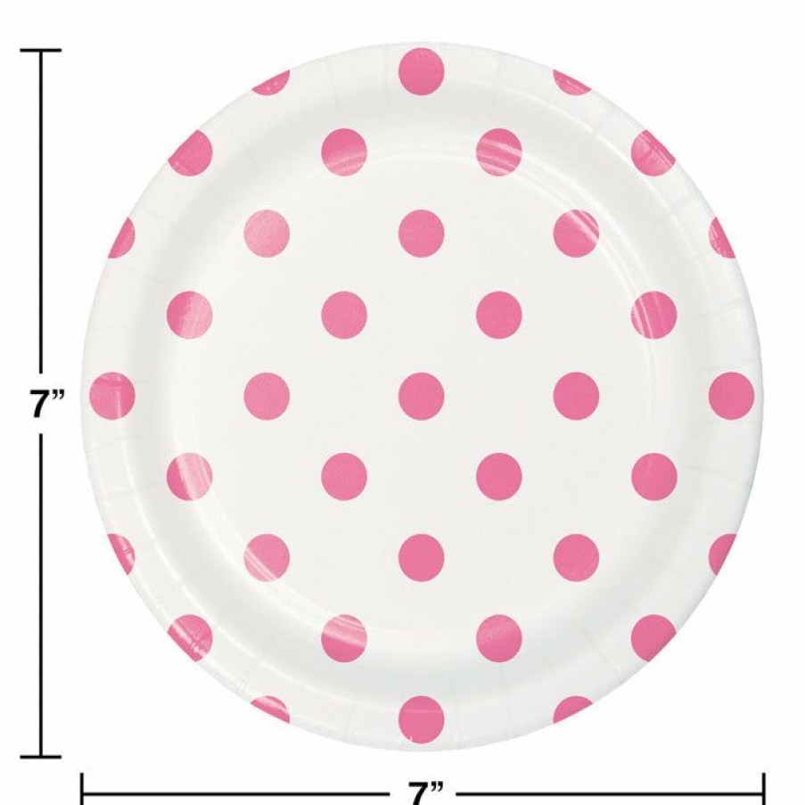 Themed Tableware * | Creative Converting Dots & Stripes Candy Pink Dessert Plates, 8 Ct