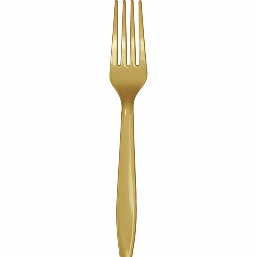 Solid Color Tableware * | Creative Converting Glittering Gold Plastic Forks, 24 Ct