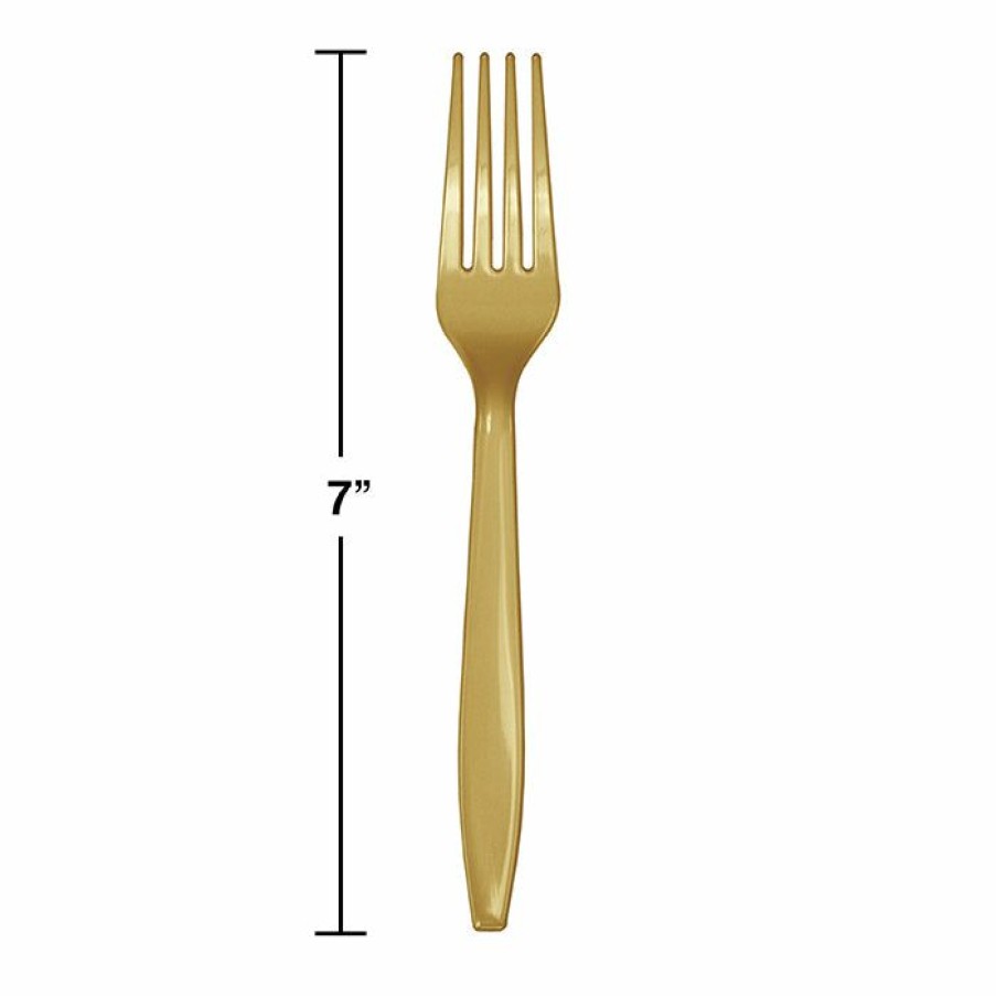 Solid Color Tableware * | Creative Converting Glittering Gold Plastic Forks, 24 Ct