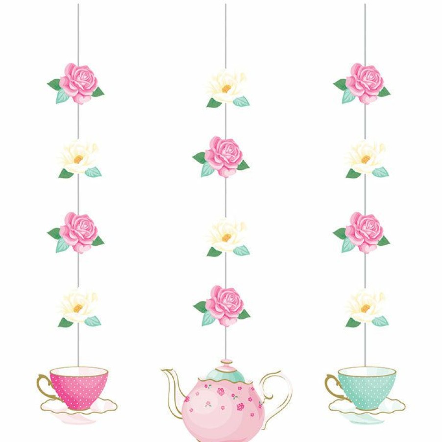 Birthdays * | Creative Converting Kids Birthday Party Themes Floral Tea Party Hanging Cutouts, 3 Ct