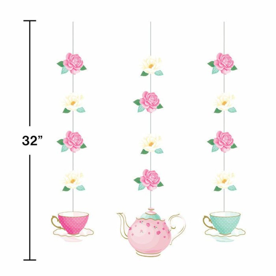 Birthdays * | Creative Converting Kids Birthday Party Themes Floral Tea Party Hanging Cutouts, 3 Ct