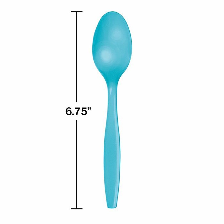 Solid Color Tableware * | Creative Converting Bermuda Blue Plastic Spoons, 24 Ct Solid Color Tableware