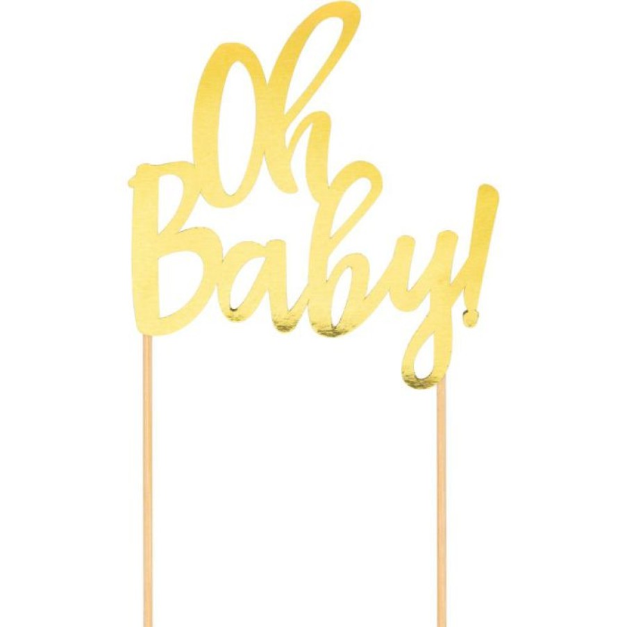 Baby Showers * | Creative Converting Baby Showers Oh Baby Gold Cake Topper (1/Pkg)