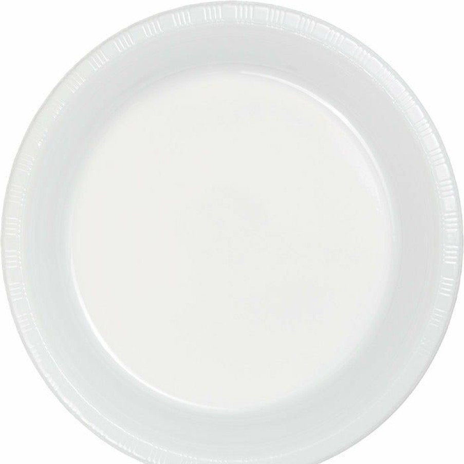 Solid Color Tableware * | Creative Converting White Prem Plastic Banquet Plates, 20 Ct Solid Color Tableware