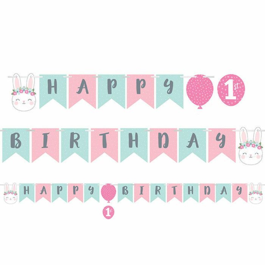 Birthdays * | Creative Converting Bunny Party Happy Birthday Banner With Sticker