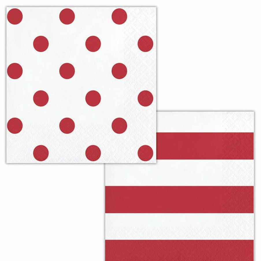 Themed Tableware * | Creative Converting Themed Tableware Dots & Stripes Classic Red Beverage Napkins, 16 Ct