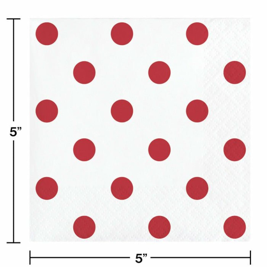 Themed Tableware * | Creative Converting Themed Tableware Dots & Stripes Classic Red Beverage Napkins, 16 Ct