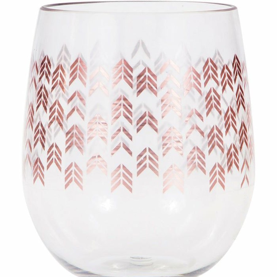 Bridal And Wedding * | Creative Converting Rose Gold Chevron Plastic Stemless Wine Glass By Elise Bridal And Wedding