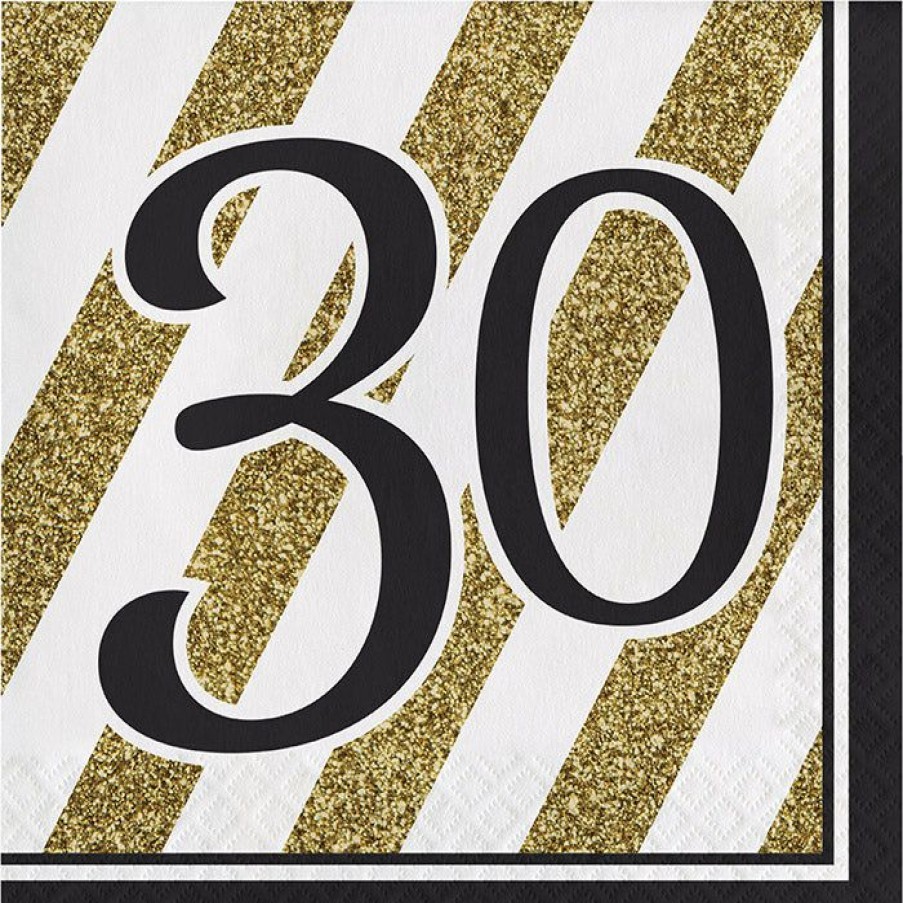 Birthdays * | Creative Converting Adult Birthday Party Themes Black And Gold 30Th Birthday Napkins, 16 Ct