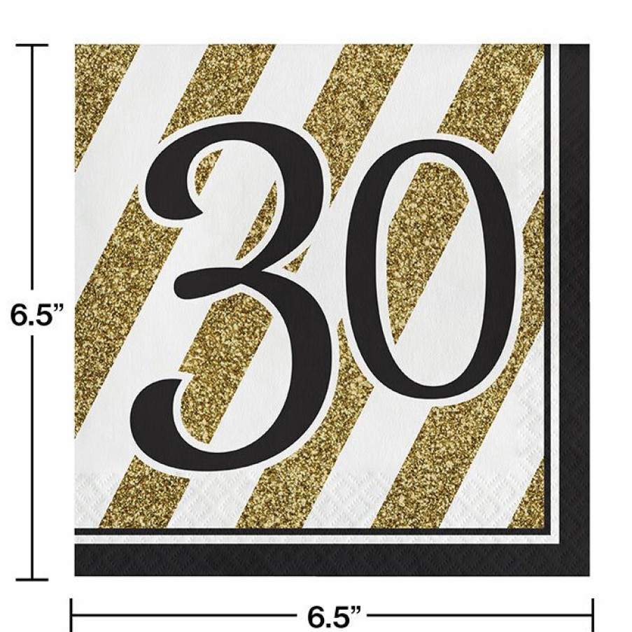 Birthdays * | Creative Converting Adult Birthday Party Themes Black And Gold 30Th Birthday Napkins, 16 Ct