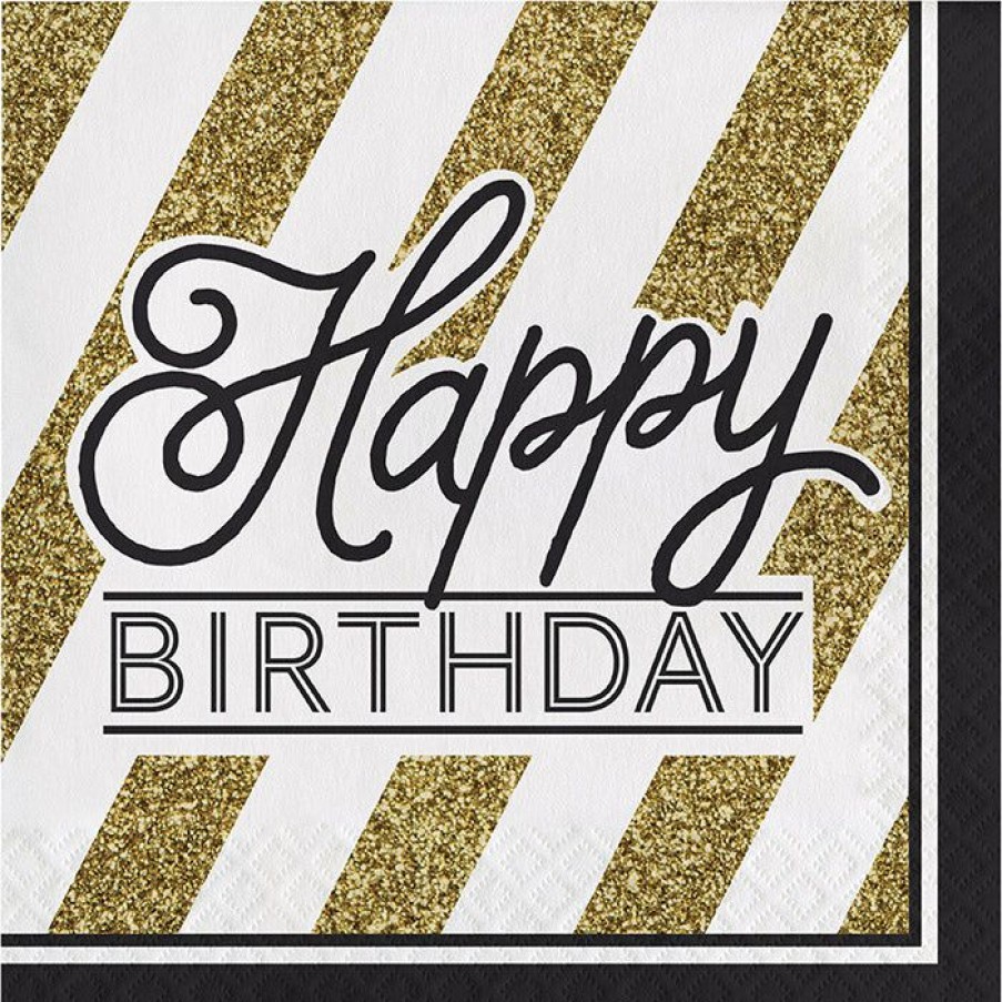 Birthdays * | Creative Converting Black And Gold Birthday Napkins, 16 Ct