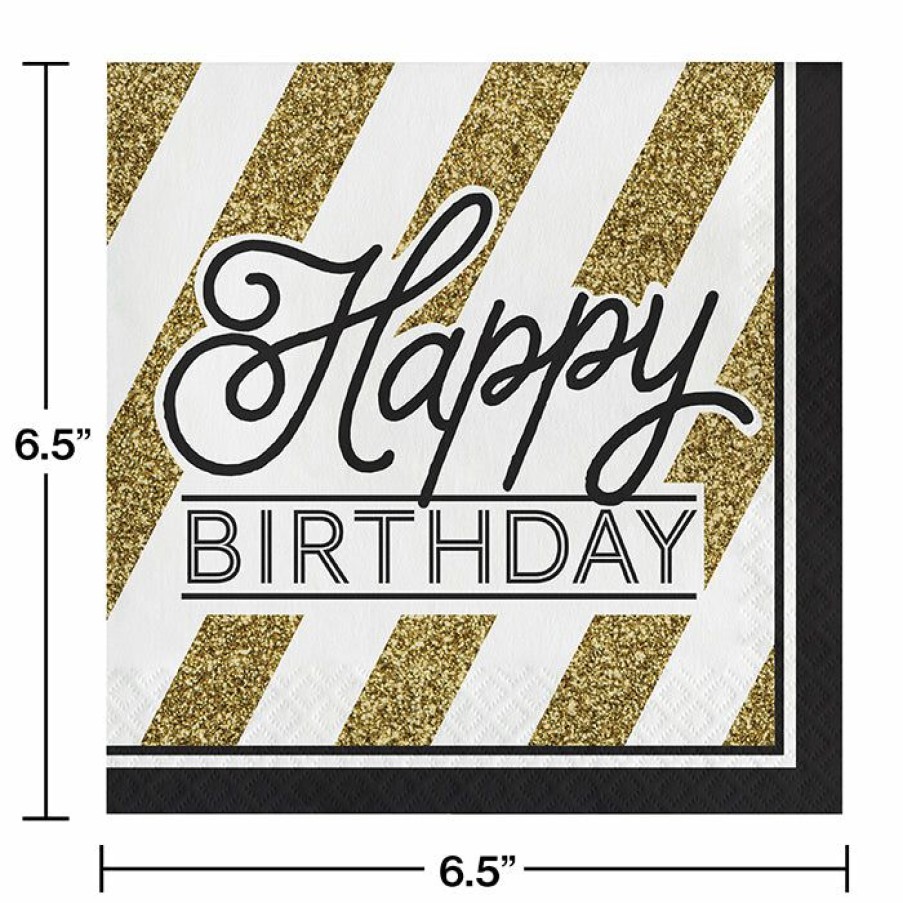 Birthdays * | Creative Converting Black And Gold Birthday Napkins, 16 Ct