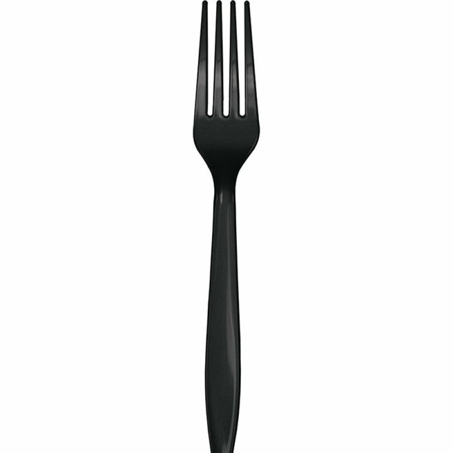 Solid Color Tableware * | Creative Converting Black Plastic Forks, 24 Ct Solid Color Tableware