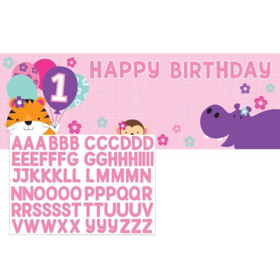 Birthdays * | Creative Converting One Is Fun Girl Giant Party Banner With Stickers (6/Case) 1St Birthday Party Themes