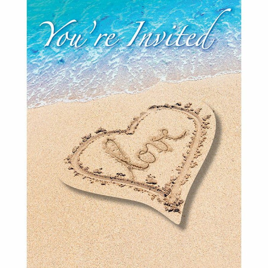 Bridal And Wedding * | Creative Converting Beach Love Invitation, Postcard With Attachment (48/Case)