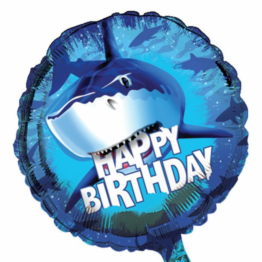 Birthdays * | Creative Converting Kids Birthday Party Themes Shark Splash Metallic Balloon Happy Birthday (12/Case)