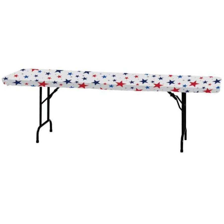 Holidays * | Creative Converting Patriotic Stars 29 X 72 Rectangular Stay Put Plastic Table Cover Patriotic And 4Th Of July Party Decorations