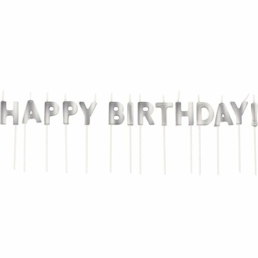 Birthdays * | Creative Converting Silver Happy Birthday Pick Candles, 14 Ct Birthday Party Candles