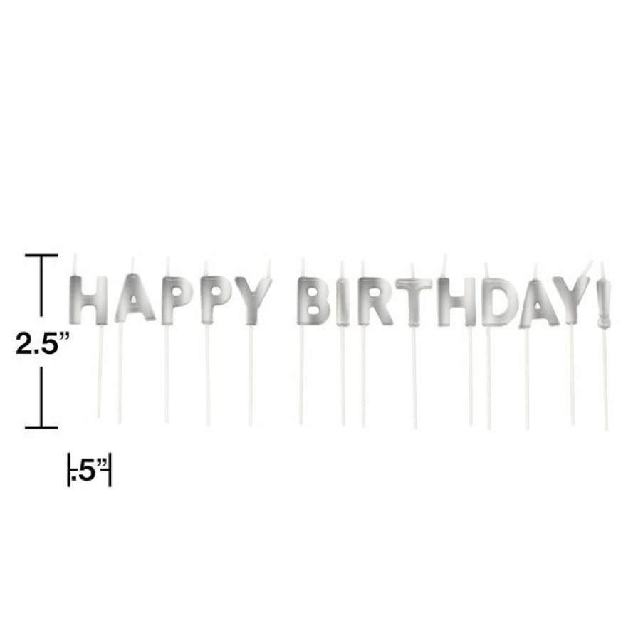 Birthdays * | Creative Converting Silver Happy Birthday Pick Candles, 14 Ct Birthday Party Candles