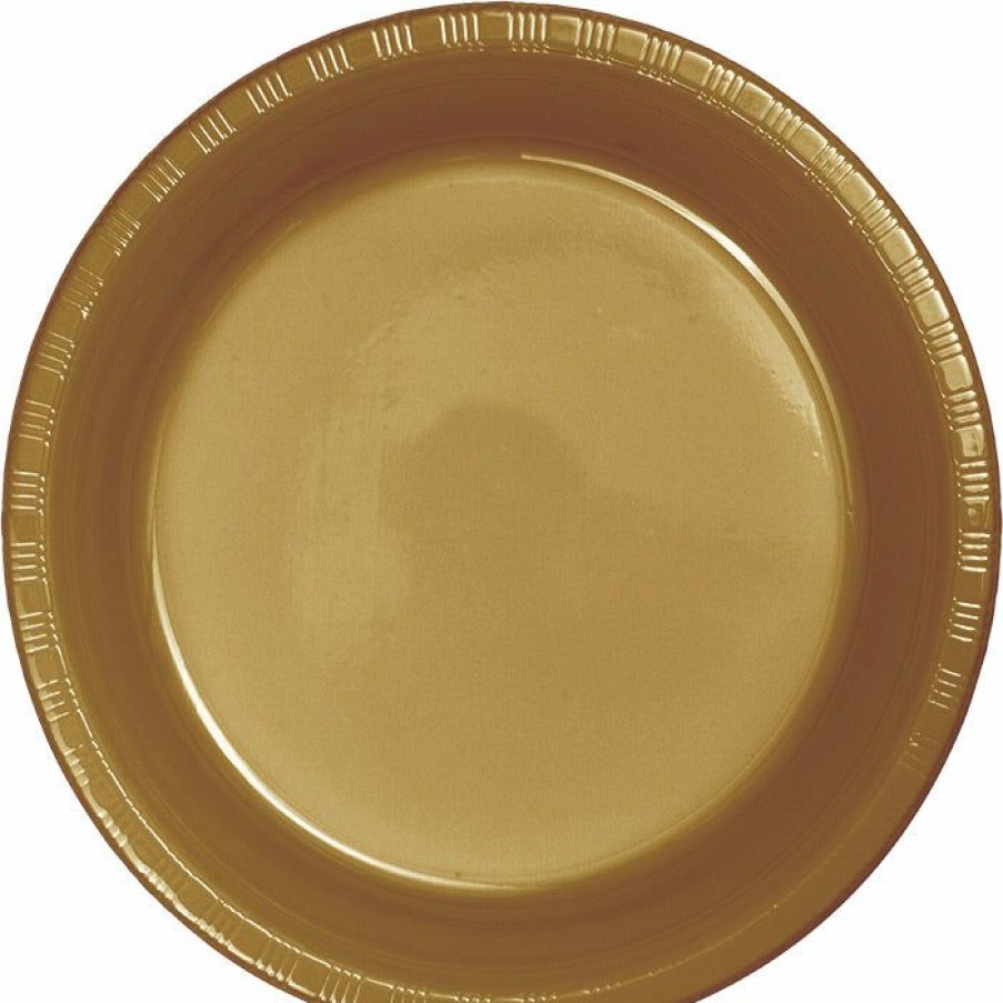 Solid Color Tableware * | Creative Converting Glittering Gold Plastic Dessert Plates, 20 Ct