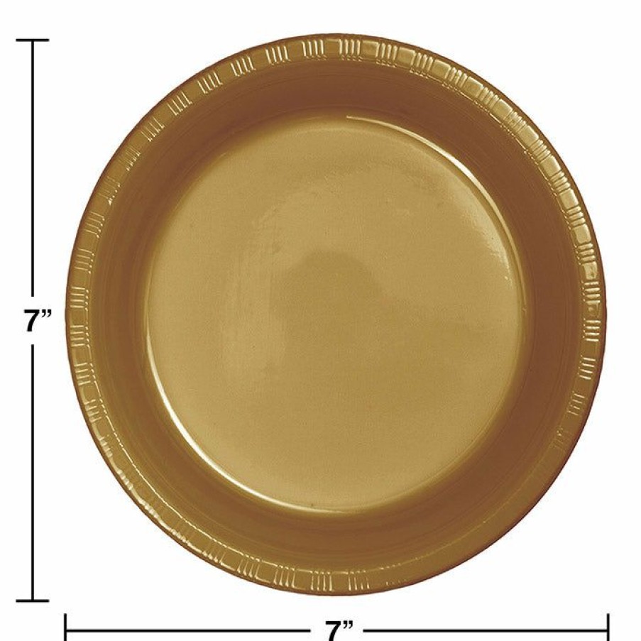 Solid Color Tableware * | Creative Converting Glittering Gold Plastic Dessert Plates, 20 Ct