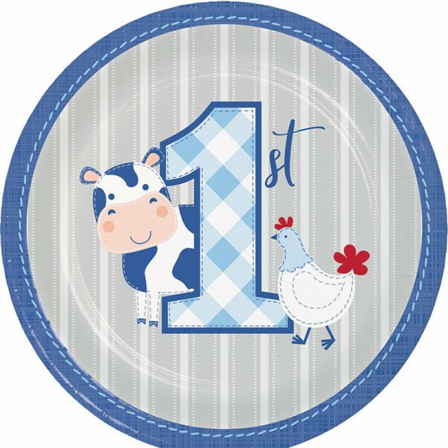 Birthdays * | Creative Converting Farmhouse Birthday Paper Blue Dessert Plates (96/Case)