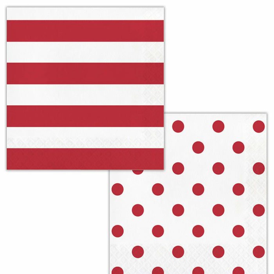 Themed Tableware * | Creative Converting Dots & Stripes Classic Red Napkins, 16 Ct Themed Tableware