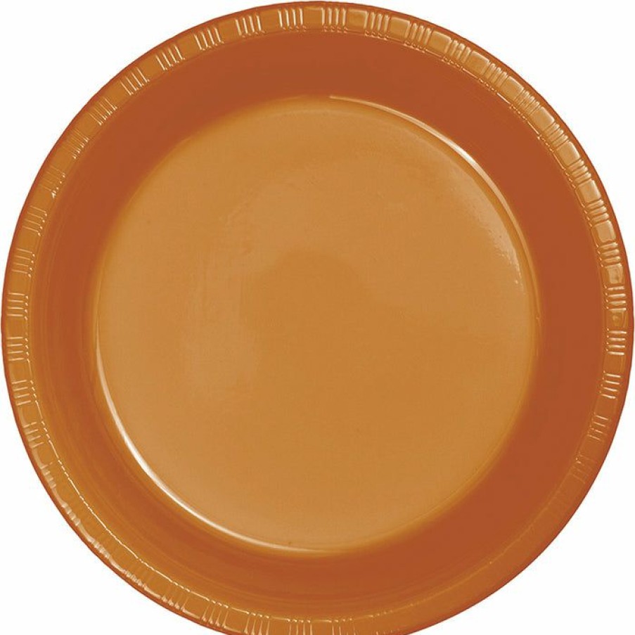 Solid Color Tableware * | Creative Converting Solid Color Tableware Pumpkin Spice Orange Plastic Banquet Plates, 20 Ct