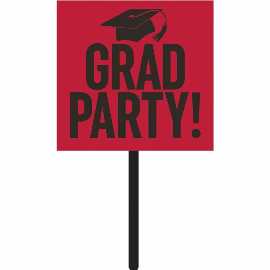 Graduation Party Supplies * | Creative Converting Red Graduation Yard Sign Graduation Party Supplies