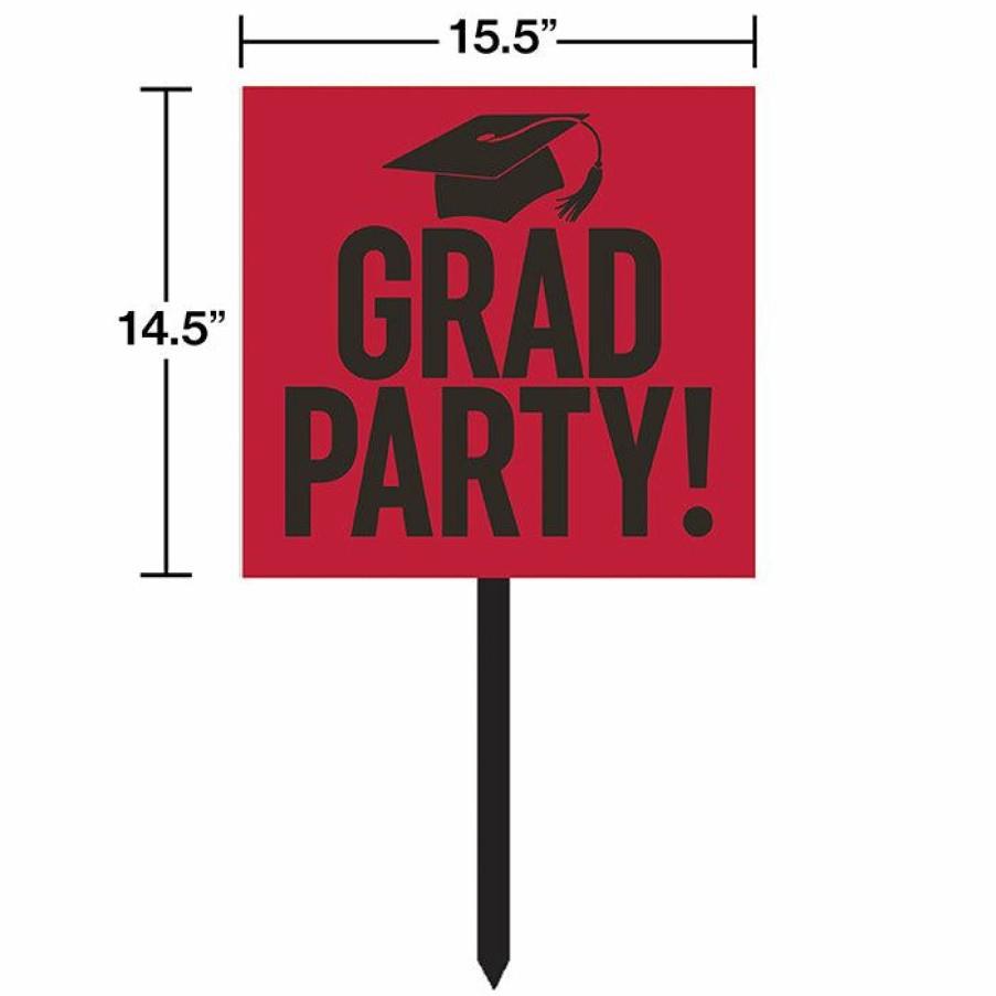 Graduation Party Supplies * | Creative Converting Red Graduation Yard Sign Graduation Party Supplies