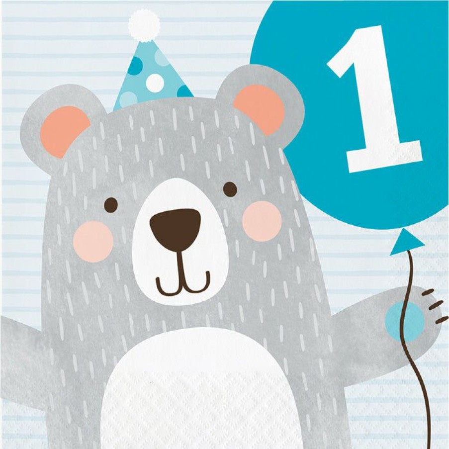 Birthdays * | Creative Converting Bear Party 1St Birthday Napkins, 16 Ct