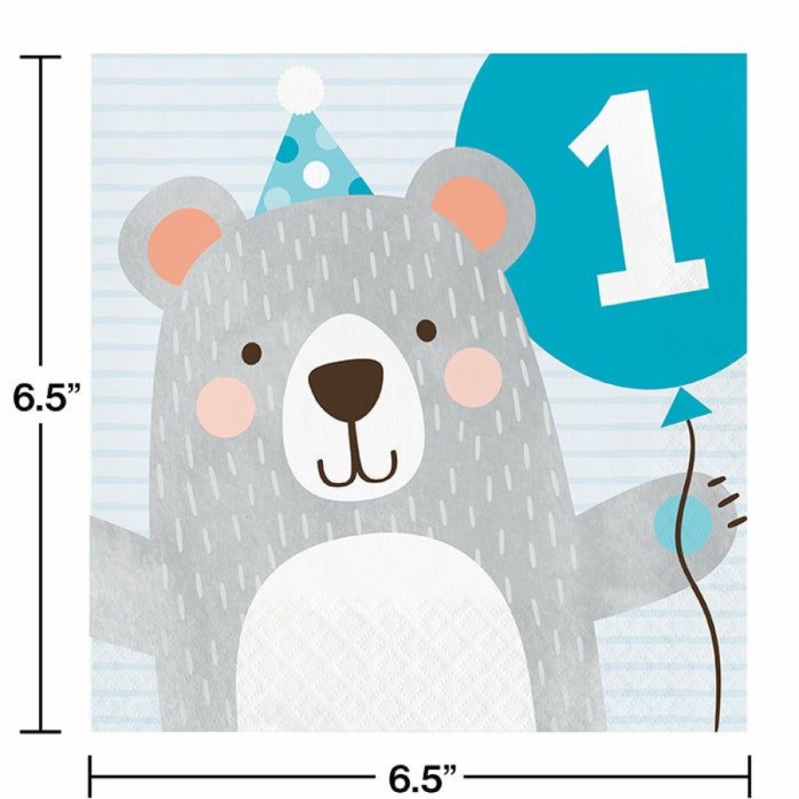 Birthdays * | Creative Converting Bear Party 1St Birthday Napkins, 16 Ct