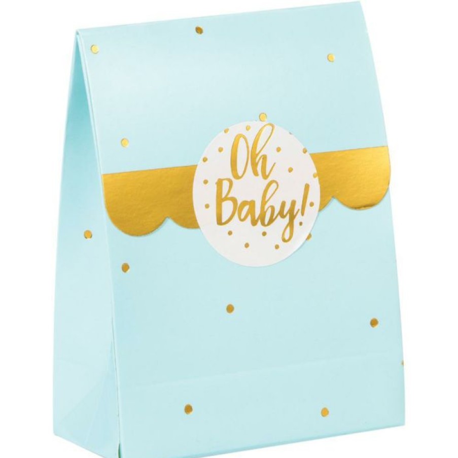 Baby Showers * | Creative Converting Blue And Gold Oh Baby Favor Bags With Stickers, 8 Ct