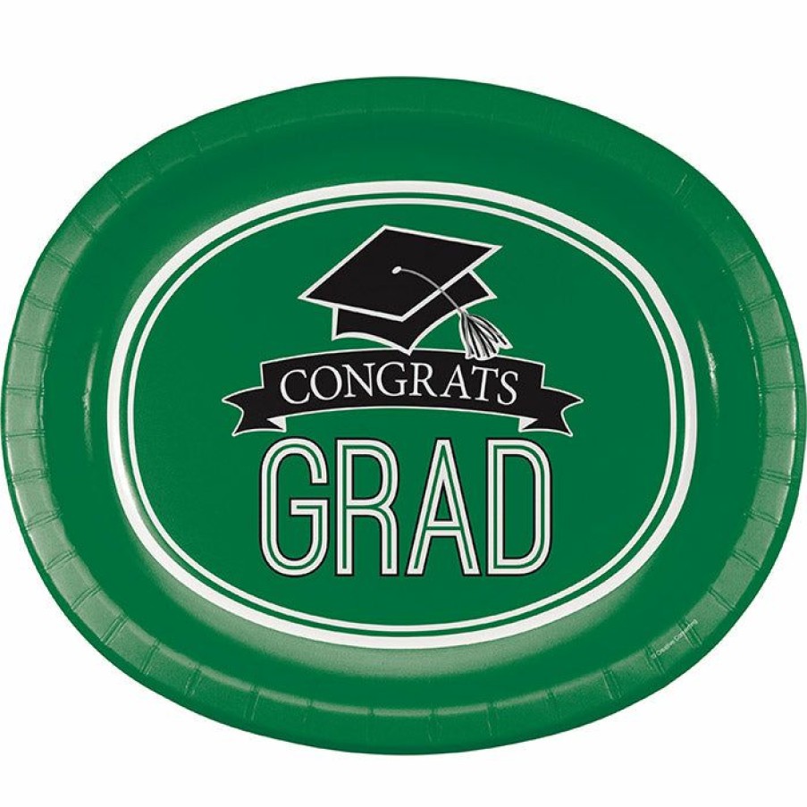 Graduation Party Supplies * | Creative Converting Graduation School Spirit Green Oval Platters, 10 X 12 , 8 Ct