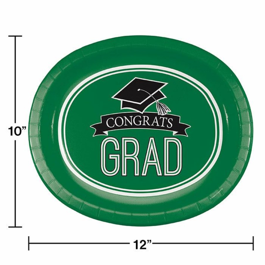 Graduation Party Supplies * | Creative Converting Graduation School Spirit Green Oval Platters, 10 X 12 , 8 Ct