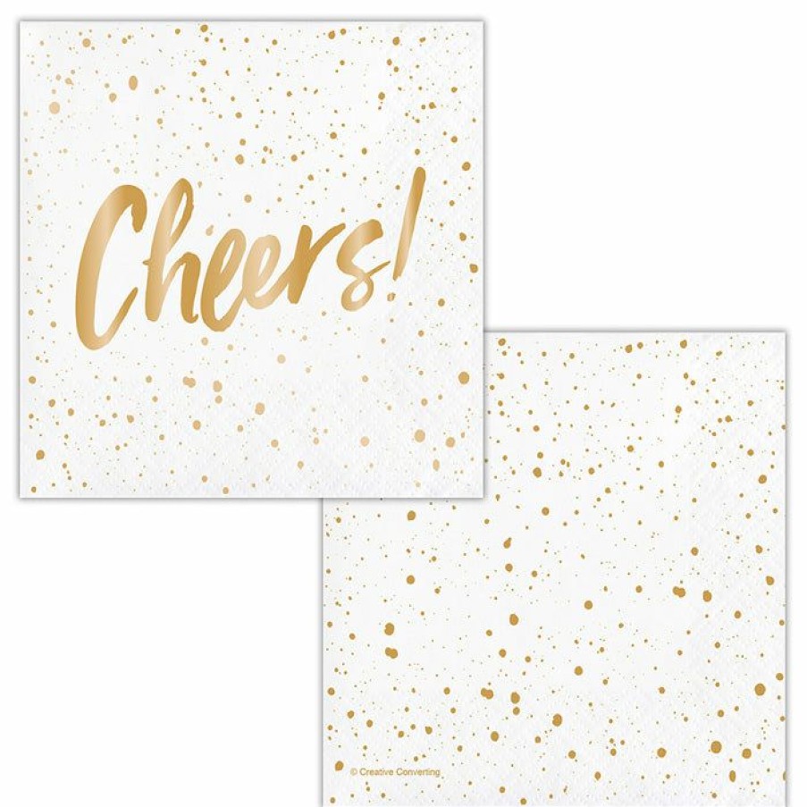 Birthdays * | Creative Converting Adult Birthday Party Themes Cheers Gold Foil Beverage Napkins By Elise 24Ct