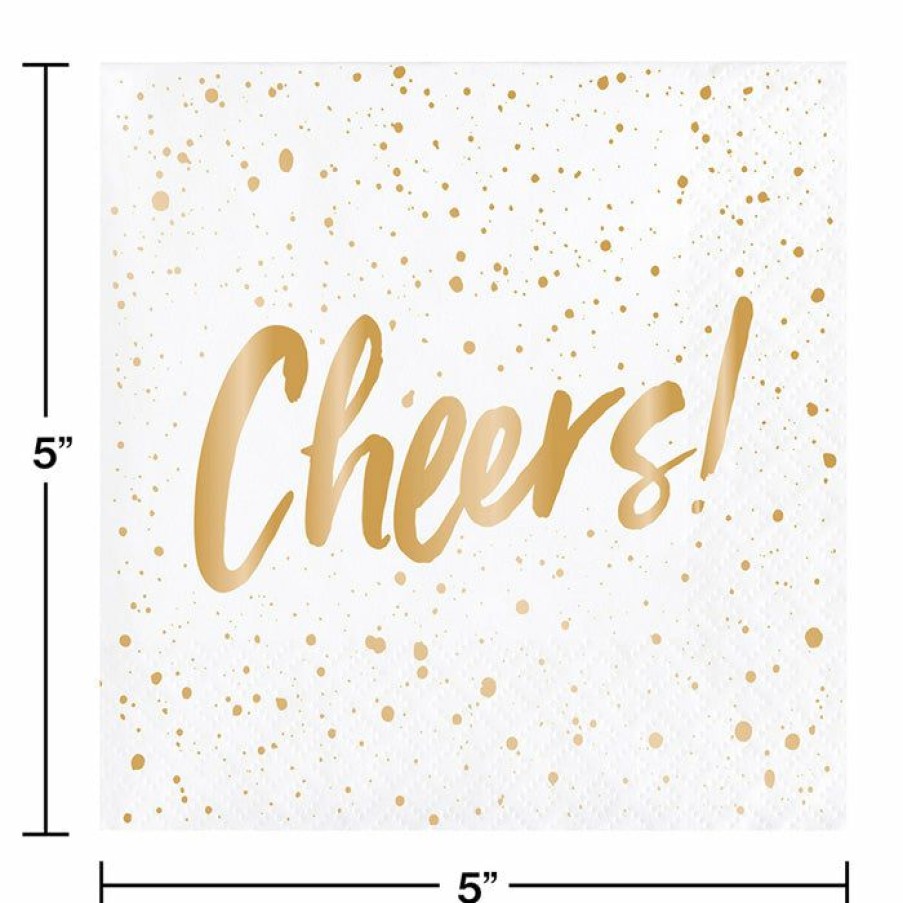 Birthdays * | Creative Converting Adult Birthday Party Themes Cheers Gold Foil Beverage Napkins By Elise 24Ct