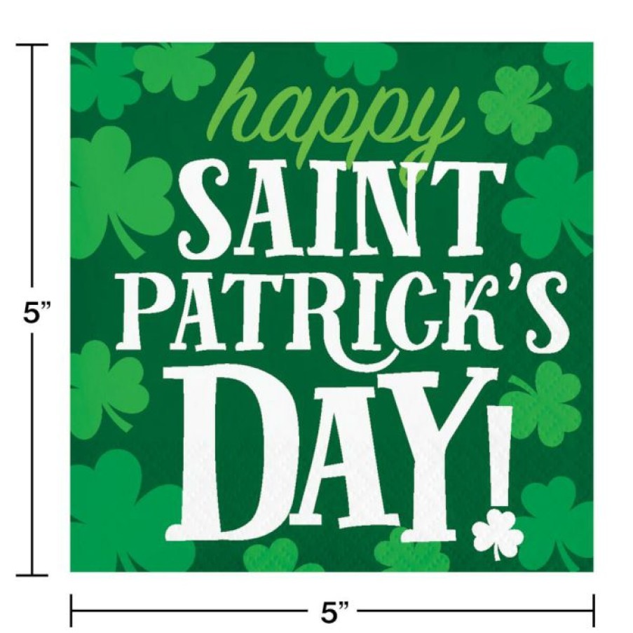 Holidays * | Creative Converting St. Patrick'S Day Party Decorations Irish Clover Beverage Napkin, Happy St Patricks Day (16/Pkg)