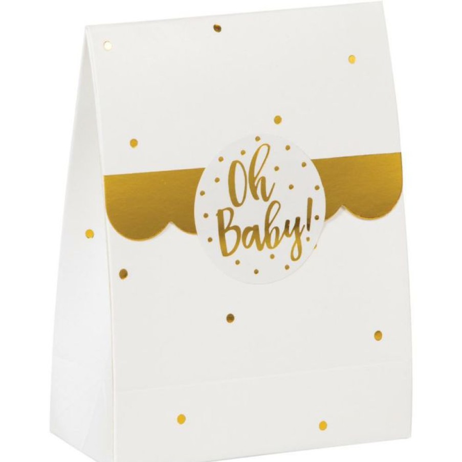 Baby Showers * | Creative Converting Baby Showers White And Gold Oh Baby Favor Bags With Stickers, 8 Ct