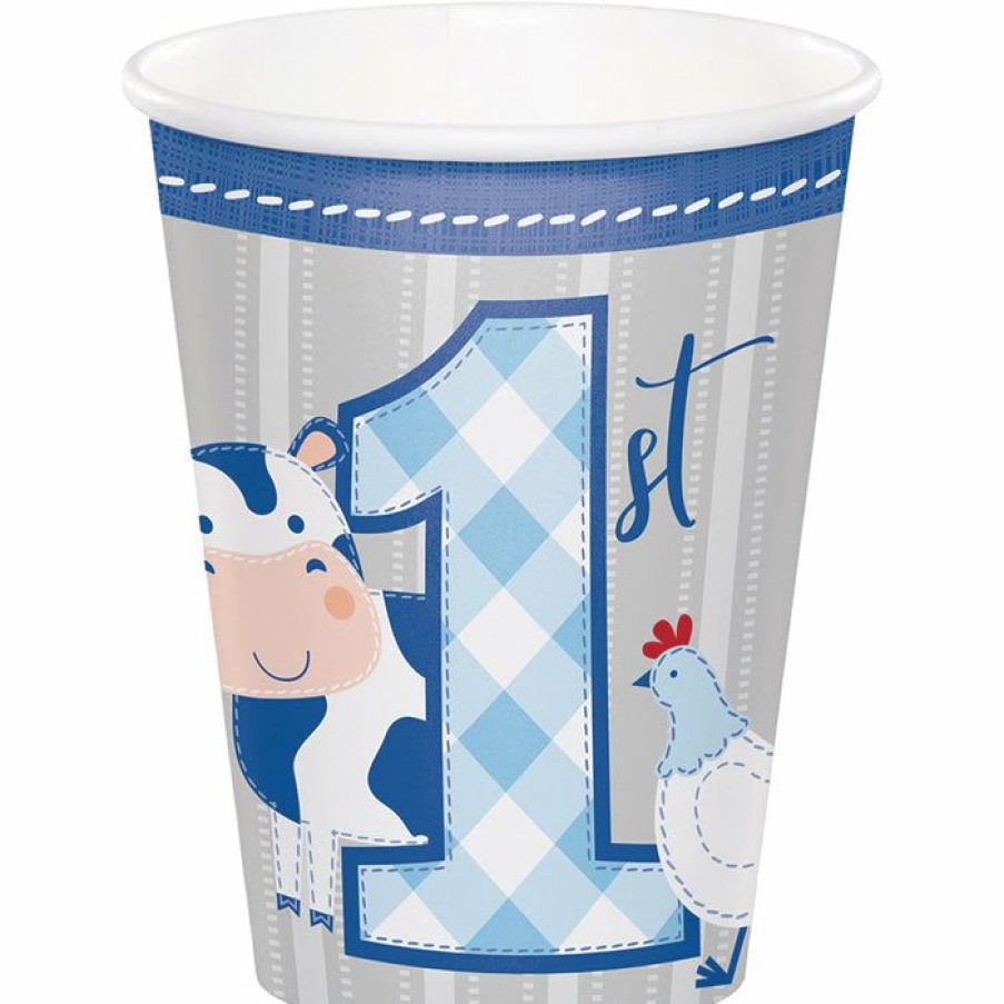 Birthdays * | Creative Converting Farmhouse Birthday Blue 9 Oz. Hot/Cold Cups (96/Case) 1St Birthday Party Themes