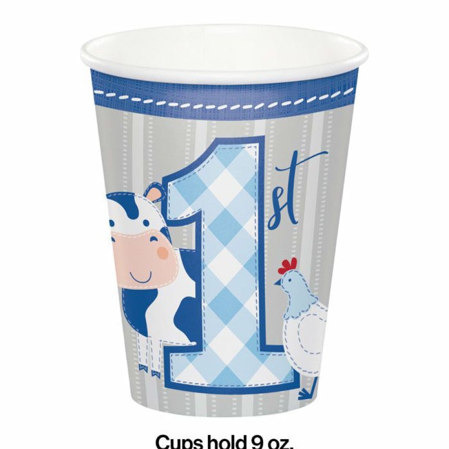 Birthdays * | Creative Converting Farmhouse Birthday Blue 9 Oz. Hot/Cold Cups (96/Case) 1St Birthday Party Themes