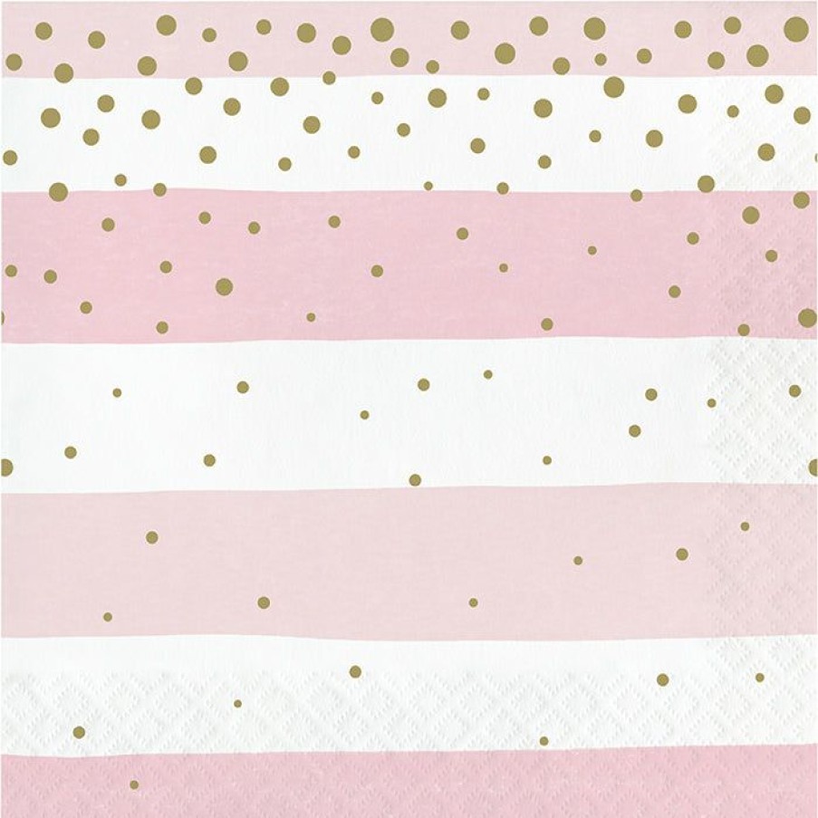 Birthdays * | Creative Converting Pink Gold Celebration Luncheon Napkin, Stripes 16Ct 1St Birthday Party Themes