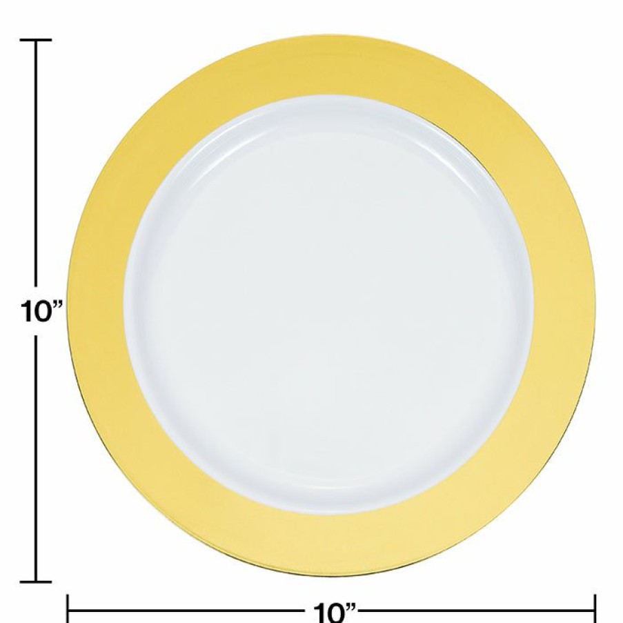 Bridal And Wedding * | Creative Converting 10.25 Gold Rim Plastic Plate 10Ct Anniversary Decorations