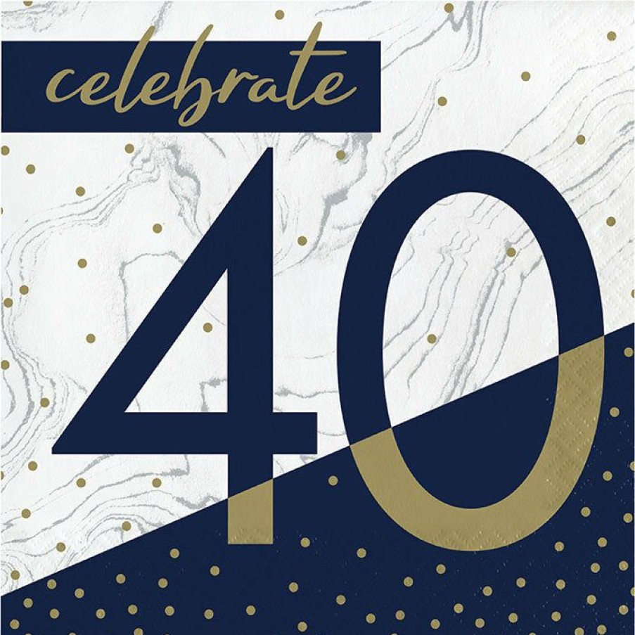 Birthdays * | Creative Converting Navy & Gold Milestone Luncheon Napkin, 40 16Ct Adult Birthday Party Themes