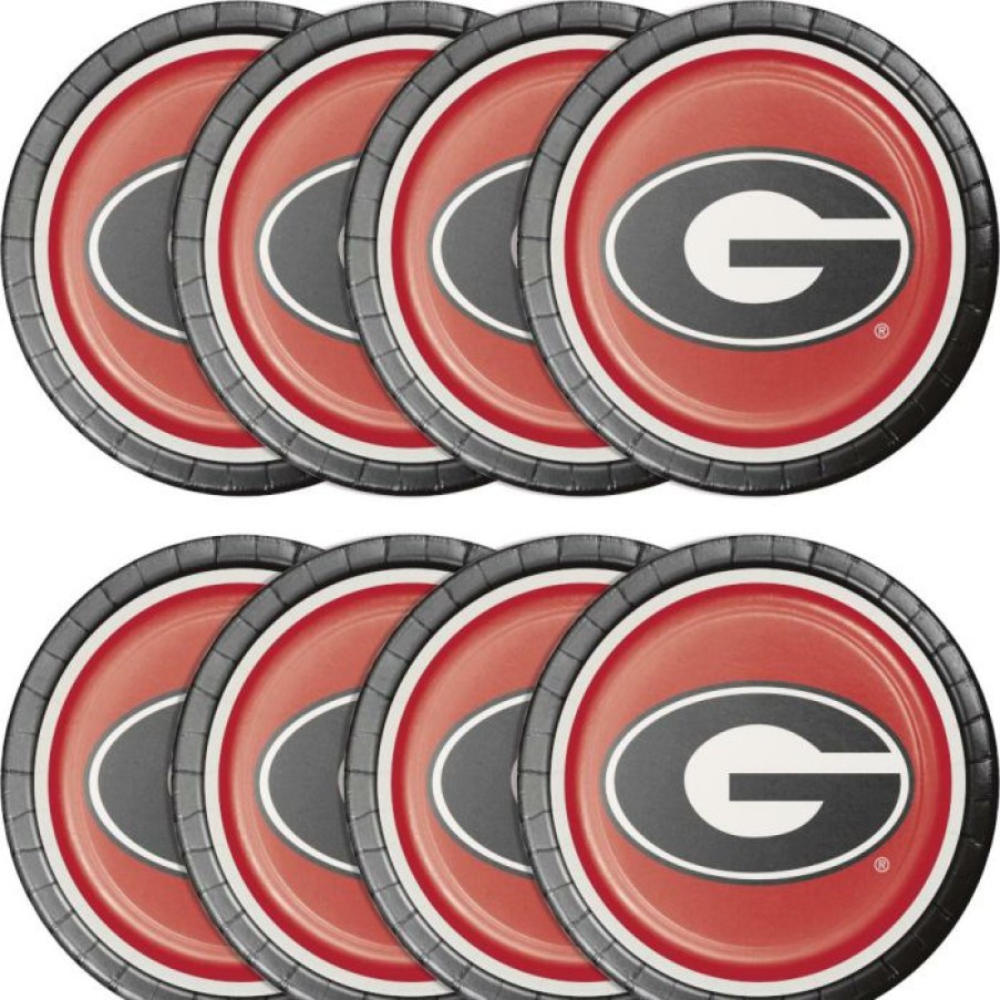 Sports * | Creative Converting University Of Georgia Paper Plates, 8 Ct Ncaa College Themed Party Decorations