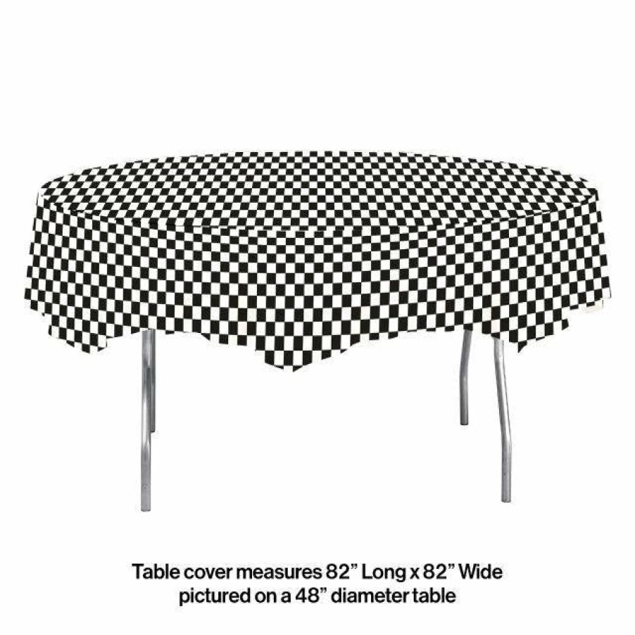 Sports * | Creative Converting Racing Theme Party Decorations Black Check Tablecover, Octy Round 82 Plastic