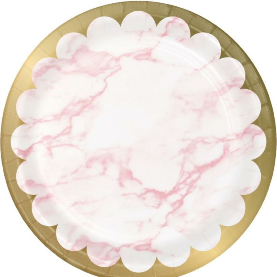 Baby Showers * | Creative Converting Baby Showers Pink Marble Dinner Plate, Foil (8/Pkg)