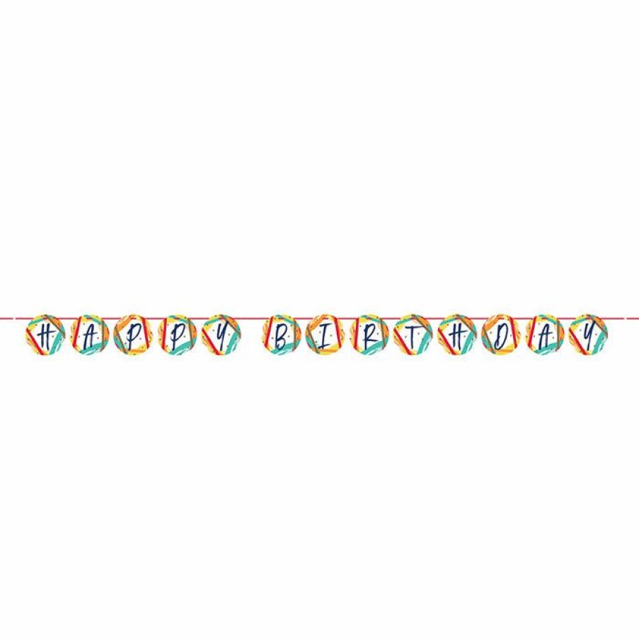 Birthdays * | Creative Converting Birthday Stripes Shaped Banner W/ Ribbon And Tassels 1Ct