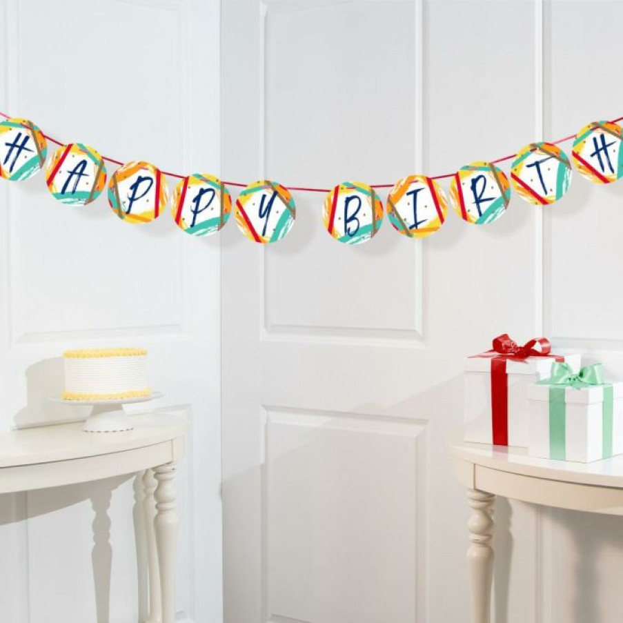 Birthdays * | Creative Converting Birthday Stripes Shaped Banner W/ Ribbon And Tassels 1Ct